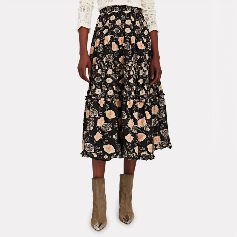 Ulla Johnson Tulia Floral Midi Skirt Noir Floral Print Size 12 Ruffle Layered